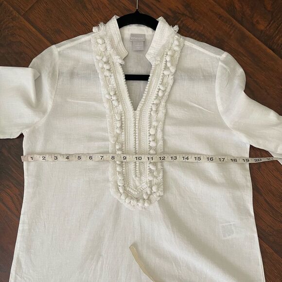 Chico’s White Linen-Blend Embellished Kurta Boho chic Size 0 US 4/6 - Picture 10 of 10